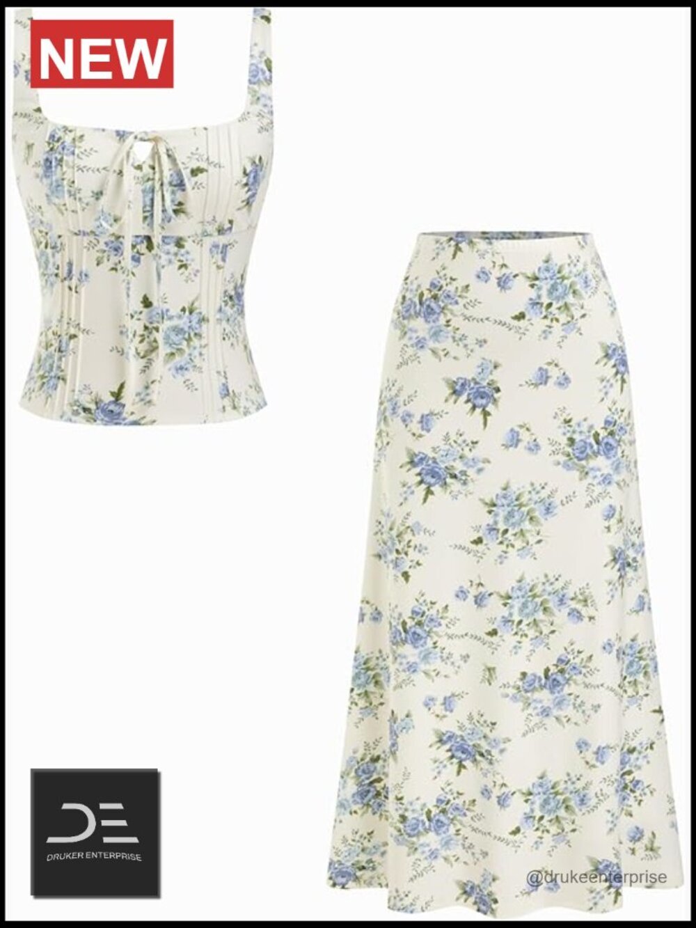 Floral Tie Front Tank Top and A Line Skirt Set Summer Casual Going Out Outfits